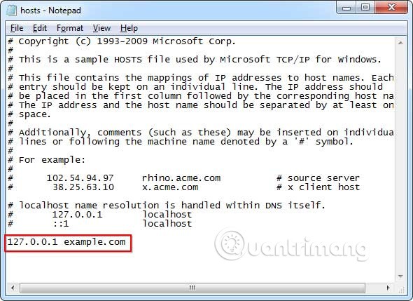 Mở file hosts bằng Notepad