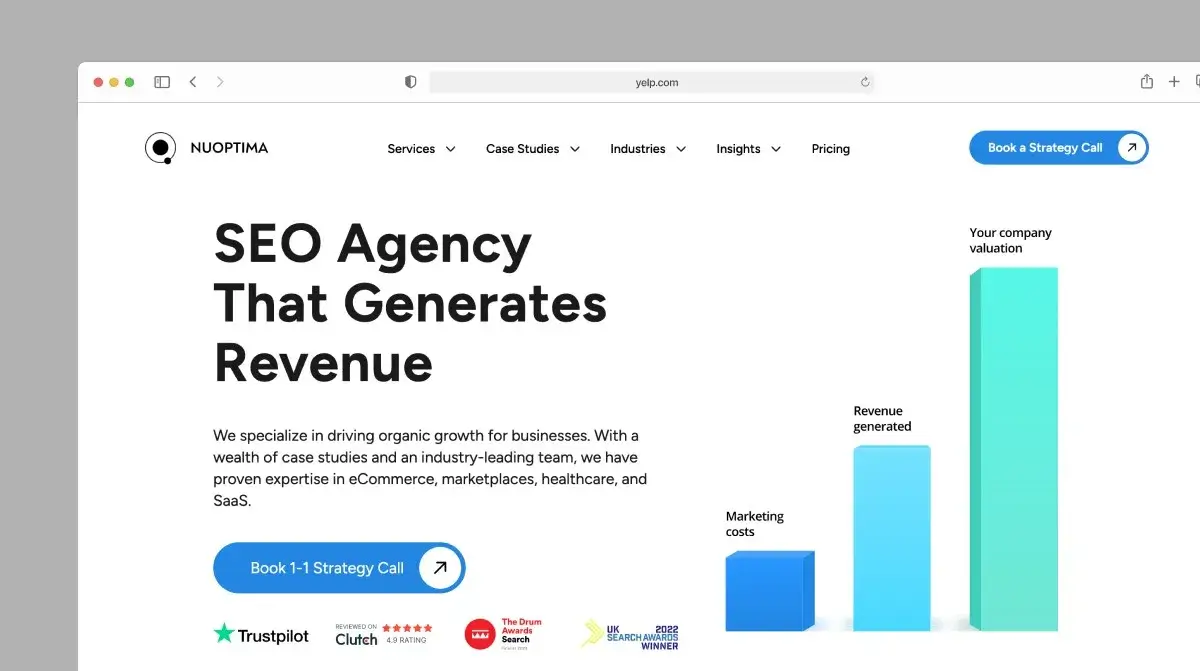 Homepage of Nuoptima agency